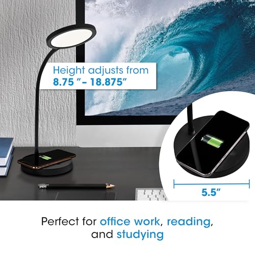 OttLite Good Housekeeping Circular Desk Lamp, Wireless Charging, Black - color: Black