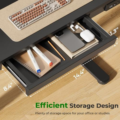 35" Electric Standing Desk with Drawer, 4 Lockable Wheels - color: Black Wood-top, size: 35"