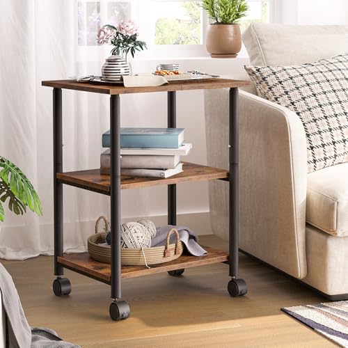 HOOBRO Printer Stand, 3-Tier Industrial Under Desk Printer Cart with Shelf, Mobile Heavy Duty Storage Rack on Wheels for Home, Office Rustic Brown and Black BF03PS01G1 - color: Rustic Brown + Black, size: 15.7'' x 19.1''x 30''