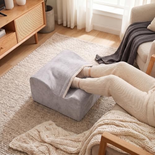 Under Desk Foot Rest with Warm Feet Pocket – Ergonomic Office Footstool, Memory Foam, Washable Cover, Non-Slip Bottom, for Heel & Leg Support, Back Pain Relief (Grey+)