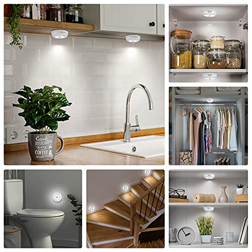 Reoshine Motion Sensor Light Indoor AA Battery Operated, Under Cabinet Lighting, Magnetic Stick on LED Puck Lights for Stair, Wall, Closet, Dimmable, 6000K Cool White (6 Pack) - color: Cool White