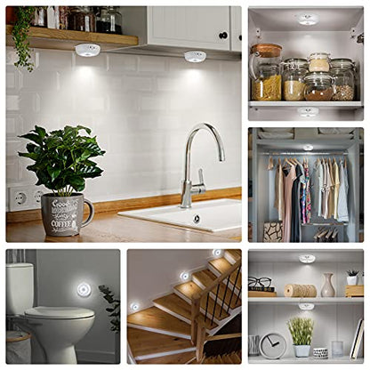 Reoshine Motion Sensor Light Indoor AA Battery Operated, Under Cabinet Lighting, Magnetic Stick on LED Puck Lights for Stair, Wall, Closet, Dimmable, 6000K Cool White (6 Pack) - color: Cool White