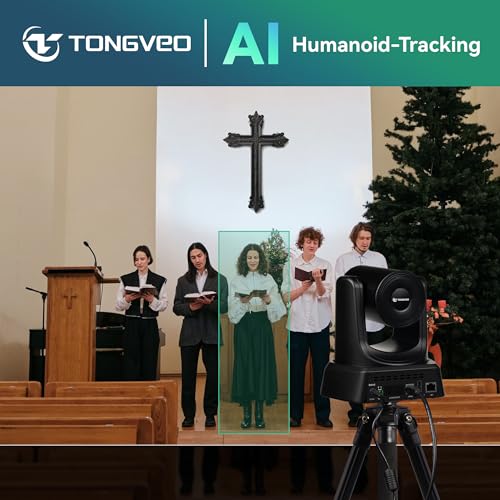 TONGVEO 4K AI PTZ Camera with Auto Tracking and 20X Optical Zoom, Conference Room Webcam with HDMI/USB3.0/LAN/PoE, Ideal for Church Worship, Zoom Meetings, Live Streaming and Education - color: Coal