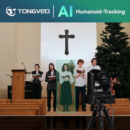 TONGVEO 4K AI PTZ Camera with Auto Tracking and 20X Optical Zoom, Conference Room Webcam with HDMI/USB3.0/LAN/PoE, Ideal for Church Worship, Zoom Meetings, Live Streaming and Education - color: Coal