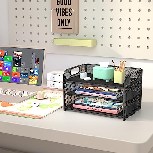 Samstar 3 Tier Letter Tray Paper Organizer with Handle, Mesh Desk Organizer Paper Sorter File Rack Shelves, Black - color: Black 3 Tier Pack of 1
