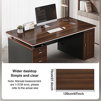 Home Office Computer Desk with 3 Drawers,Wood Frame Writing Desk Laptop Study Table with Large Desktop Surface,Study Desk Workstation with CPU Storage Cabinet
