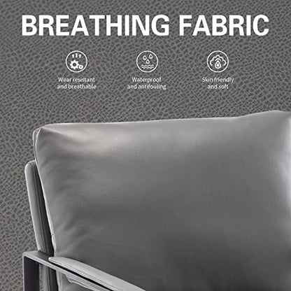 Modern Faux Leather Accent Chair, Upholstered Armchair with Metal Frame, Thick Seat Cushion and Oversized Back Pillow, Easy-Clean Lounge Chair for Living Room, Bedroom, Office and Reception - color: Dark Grey