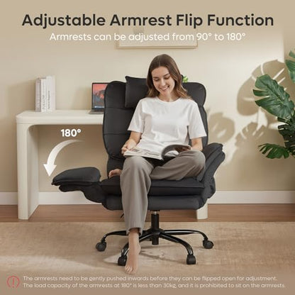 Bestier Criss Cross Chair with Flip-Up Armrests and Headrest, Black Velvet | 135° Reclining Executive Chair with Side Pockets and Wheels, Big and Tall Computer Desk Chair for Home Office - color: Black Velvet, size: High Back