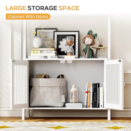 Ladder Shelf with Drawers, Bookshelf 4-Tier Bamboo Bookcase with 6 Hooks - color: 4-tier White
