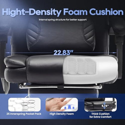 Massage Office Chair with Footrest, High Back Executive Chair, Ergonomic Desk Chair with Removable Pillow, 2 Lumbar Massage Points, Reclining, Leather Computer Chair, Black - color: Ocs10-black