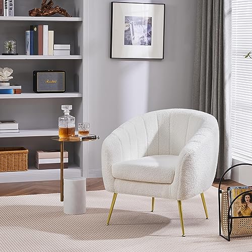 Yaheetech Barrel Accent Chairs Set of 2, Modern Cozy Vanity Chairs, Ivory | Boucle Fabric Armchair with Gold Metal Legs, Reading Chair with Removable Seat Cushion for Living Room Bedroom Small Space - color: Ivory