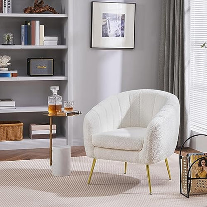 Yaheetech Barrel Accent Chairs Set of 2, Modern Cozy Vanity Chairs, Ivory | Boucle Fabric Armchair with Gold Metal Legs, Reading Chair with Removable Seat Cushion for Living Room Bedroom Small Space - color: Ivory