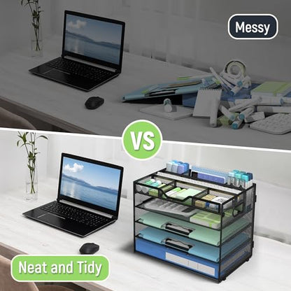 Docnest 5 Tier Mesh Desk Organizer with Removable Tray&Pen Holder, Black - color: Black, size: 12.6"x9.1"x10.3"