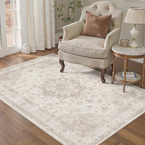 PureCozy Beige 3x4 Washable Area Rug Vintage Oriental Medallion Doormat | Soft Low Pile, Non Slip, Stain Resistant, Neutral Retro Decor for Enyrtway, Living Room, Bedroom, Kids Room - color: Beige, size: 3' x 4' (Rectangular)