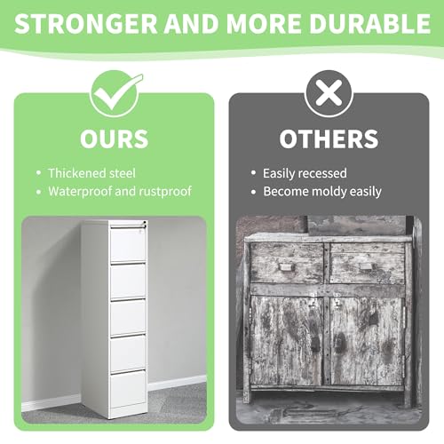 Metal File Cabinet with Drawer Heavy Duty Locking File Cabinets | Home Office Steel Filing Cabinet Vertical File Cabinets for Legal/Letter Size File,Assembly Required - color: White, size: 64.2"H-5 drawers