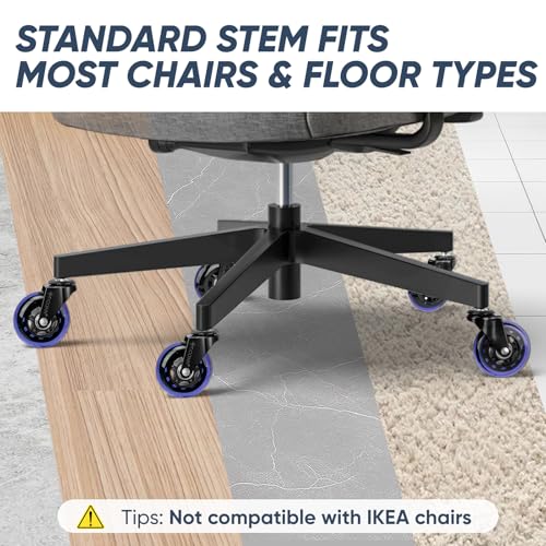 TICONN Office Chair Caster Wheels Set of 5 for Tile, Hardwood Floors and Carpets, Universal Fit for Most Chairs (Purple) - style: Purple
