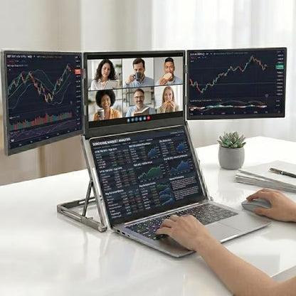 Triple Aero 15.6 Pro Max 3 Screen Monitor with 1080p FHD IPS Display, Ideal for Presentations and Remote Work, with 360° Rotation Adjustable Viewing Angles
