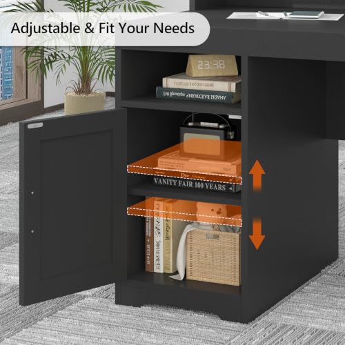 65" Farmhouse Computer Desk with Drawers and Printer Stand for Home Office - color: Black
