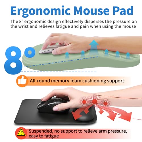 YIWEI Ergonomic Mouse Pad with Wrist Rest for Carpal Tunnel Pain Relief - color: Green