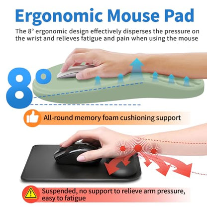 YIWEI Ergonomic Mouse Pad with Wrist Rest for Carpal Tunnel Pain Relief - color: Green