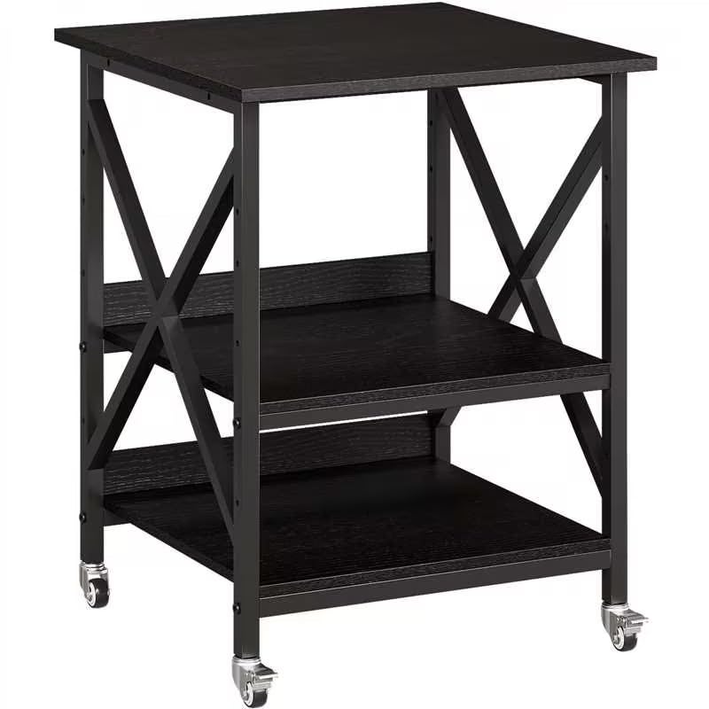 VENNQD 23.6 x 23.6 x 30.3 Inches Printer Stand, Large Printer Table with Adjustable Middle Shelf, Rolling Printer Cart with Wheels, 3 Tier Printer Table for Home Office Living Room Scanner Fax, Black - color: Black