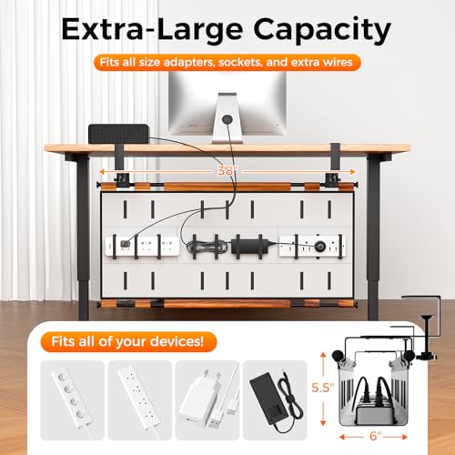 No Drill Thickened Under Desk Cable Management,38.5In,Wood-Grain | Upgraded Double-Layer Extra Thick Standing Desk Wire Management,Cord Organizer with Clamp/Screw Mount,for Office,Home - color: Wood-Grain