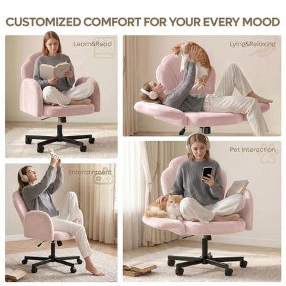 Bestier Criss Cross Office Chair with FILP-Up Armrests, Pink Velvet | Rocking Recline,Swivel Makeup Vanity Chair with 5-Level Folding Armrest, Cross Legged Desk, Adjustable Height Swivel Chair - color: Pink Velvet