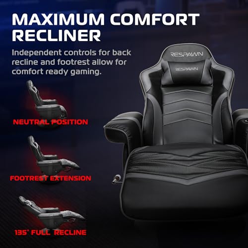 Respawn 900 Gaming Recliner Chair with Footrest, Cup Holder and Swivel | Ergonomic gaming recliner with footrest, cup holder, lumbar support, 135° recline & 360° swivel for console gaming - color: Grey