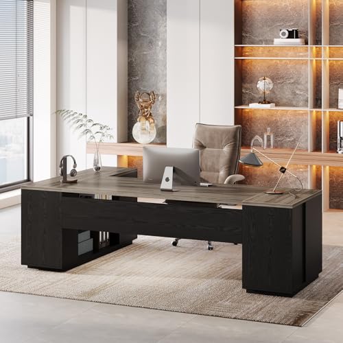 Tribesigns 85.8-Inch L-Shaped Executive Desk, Extra Large Home Office Desk - color: Grey & Black