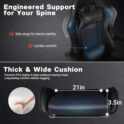 Gaming Chair with Footrest and Lumbar Support, Height Adjustable Chair with 360°Office Desk Chair,Heavy Duty 330lbs Computer Chair for Adults - color: Black