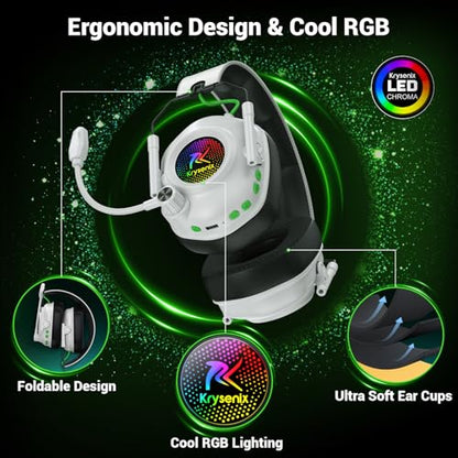 Krysenix Xbox Wireless Gaming Headset with Noise Canceling Microphone-White - color: White