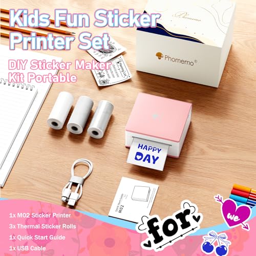 Phomemo Mini Sticker Printer, Inkless Thermal Sticker Printer Maker | Mini Printer Sticker Maker, Mini Impresora Portátil, Sticker Printer Machine, Pocket Label Printer for DIY/Study Notes, Gifts - color: Pink