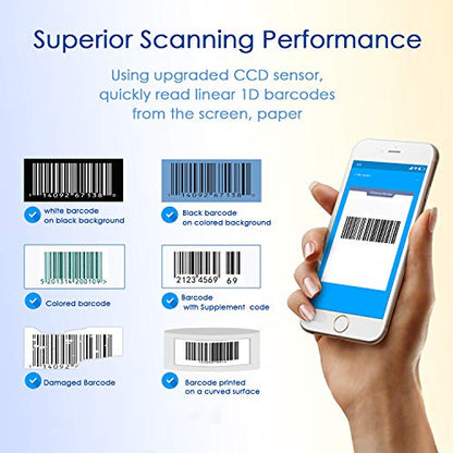 NADAMOO Wireless Barcode Scanner Compatible with Bluetooth Function, 2.4G Wireless & Wired 3-in-1 Bar Code Scanner Portable USB CCD Reader, Work with Tablet iPhone iPad Android Windows Mac OS-Purple - color: Purple