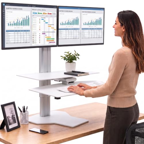 Perfect POSTURE Standing Desk Converter - Dual Monitor Riser - 18" Lift - color: White