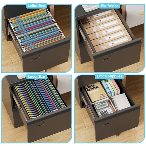 2 Drawer Steel File Cabinet with Lock, Wheels, Assembly Required