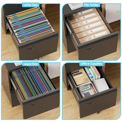 2 Drawer Steel File Cabinet with Lock, Wheels, Assembly Required