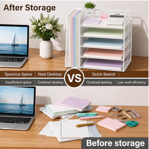 OPNICE Desk Organizer, 5-Tier Paper Organizer Letter Tray, White - color: White, size: 15.5" x 9" x 10.3"