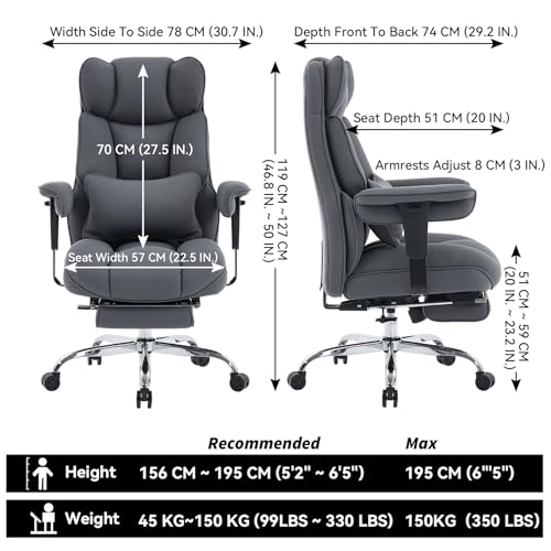 Efomao Executive Office Chair, Bluegrey Fabric Big and Tall Desk Chair | Breathable fabric, pocket spring & foam seat, retractable footrest, 135° recline for computer gaming setup - color: 3084mus-bluegrey