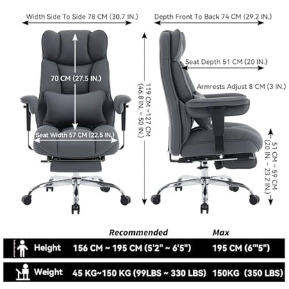 Efomao Executive Office Chair, Bluegrey Fabric Big and Tall Desk Chair | Breathable fabric, pocket spring & foam seat, retractable footrest, 135° recline for computer gaming setup - color: 3084mus-bluegrey