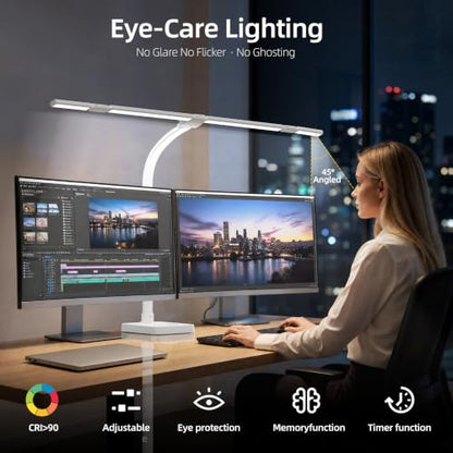 LED Desk Lamp for Home Office，42" Eye-CaringDesk Light with Remote，Adjustable Flexible Gooseneck，1800LM Ultra Bright Table Lamp with Base for Work，Reading, Study，Double Monitor（White） ﻿ - size: extra-Large