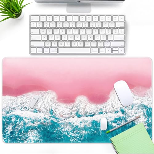 Large Mouse Pad, Mouse Pad, 31.5 x 15.7 Inch, Beach Pink | Blue Non-Slip Desk Pad Keyboard and Mouse Desk Mat for Gamer, Office & Home - color: Pink Blue Beach