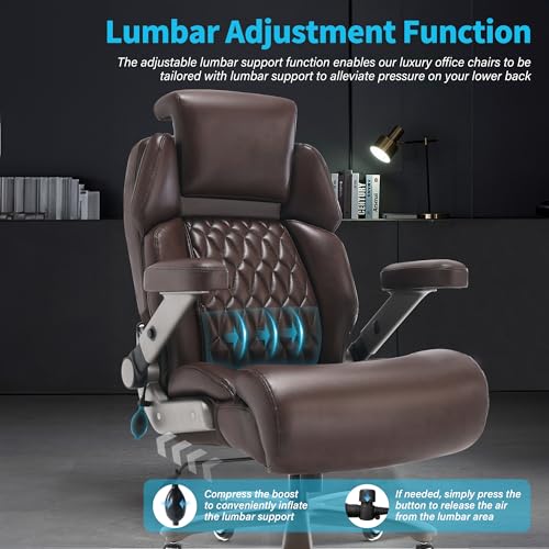 Big and Tall Office Chair 700lbs, Ergonomic High Back Computer Desk Chair | Adjustable Headrest&Lumbar Support, 3D Flip Arms, Large Wheels, Heavy Duty Metal Base, Thick Padded Wide Seat Executive Chair - color: Brown
