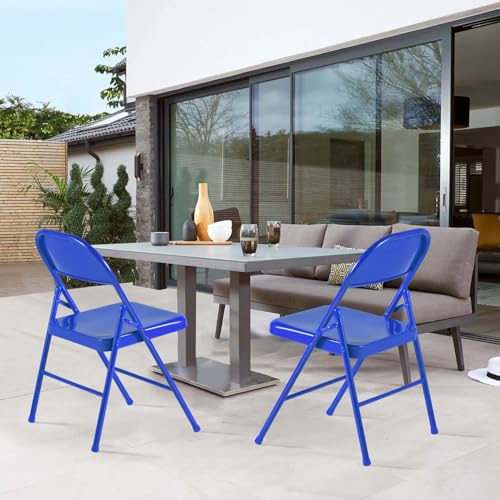 VECELO Metal Folding Chairs 4 Pack, Double Hinged Steel Frame Easy Foldable&Stackable for Office Kitchen Dinning Wedding Patio and Garden - color: Blue