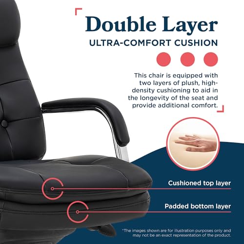 La-Z-Boy Sonata Executive Mid-Back Office Chair, Button-Tufted Seat and Back, Double-Layer Cushion, Padded Armrests, Ergonomic Computer DeskChair, Swivel Metal Base, Bonded Leather, Black/Chrome - color: Black and Chrome