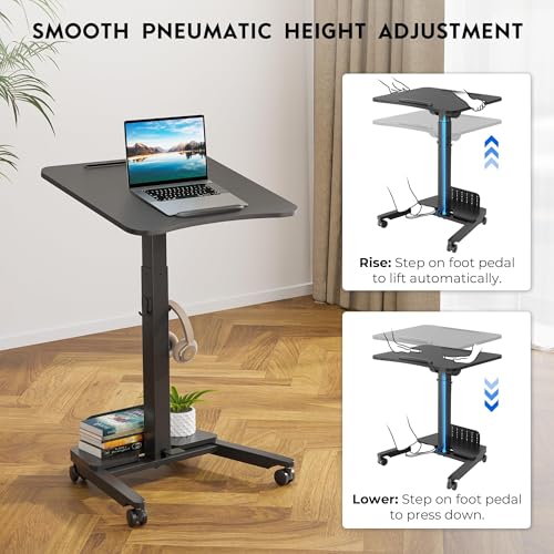 BONTEC Mobile Standing Desk, Adjustable Height, 23.6 x 20.5 Inch, Black - color: Black, size: 23.6" x 20.5"
