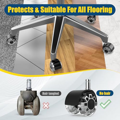 Minewill 2" Office Chair Wheels - Protection for Hardwood Floors and Carpet | Heavy Duty 2000 LBS, 360° Silent Smooth, Standard Stem 7/16″* 7/8″(11mm*22mm),Office Furniture Casters Set of 5(Grey) - color: Grey