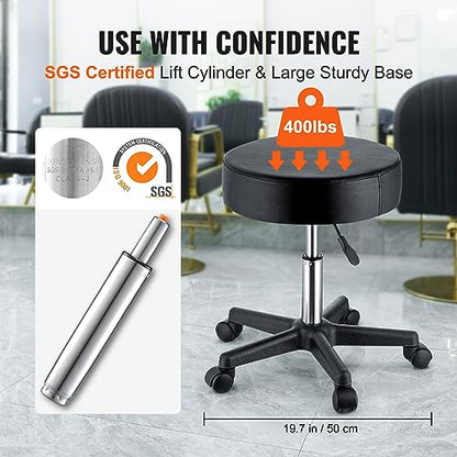 VEVOR Rolling Stools with Wheels 400LBS Weight Capacity Swivel Stools Chair - color: Black, size: 19.69"D x 19.69"W x 18.11"H