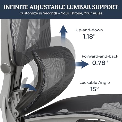Lumbar Support Office Chair - 330lb Big & Tall Ergonomic Office Chair with Dynamic Lumbar - Forward Tilt Seat - Adjustable Headrest & Arms - Breathable Mesh Office Chair for Home Office