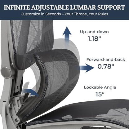 Lumbar Support Office Chair - 330lb Big & Tall Ergonomic Office Chair with Dynamic Lumbar - Forward Tilt Seat - Adjustable Headrest & Arms - Breathable Mesh Office Chair for Home Office