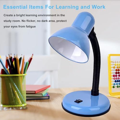 Desk Lamp with LED Bulb, (Blue) Flexible Gooseneck with Table lamp 6000K Metal Desk Lamp with Flexible Hose Neck for Office Living Room Bedroom Bedside Table, College Dorm